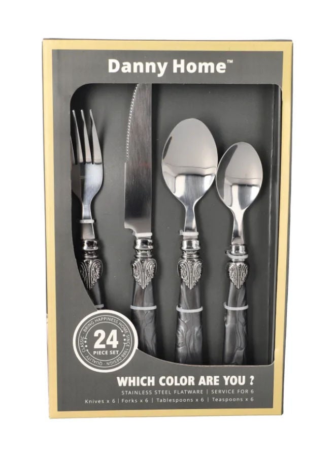 24 Piece Marble Cutlery Set-Silver